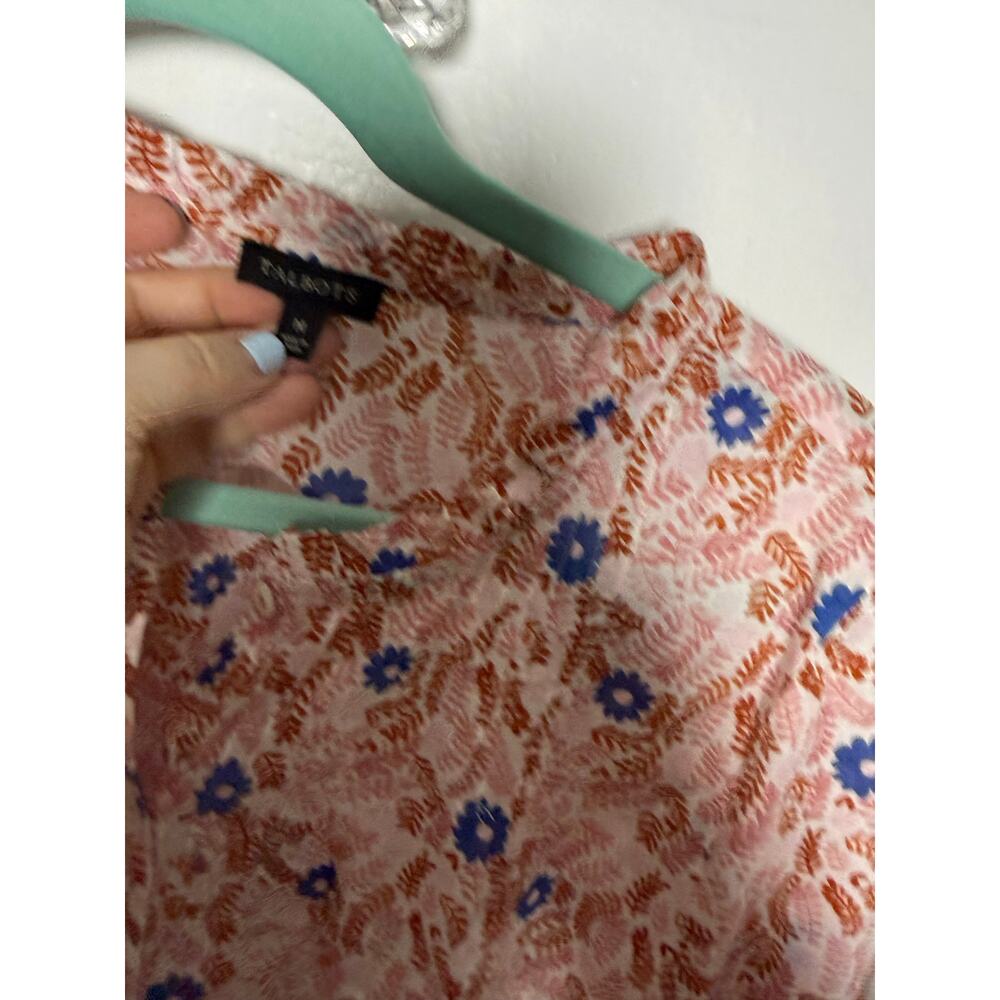 Talbots Orange Blue Floral Ruffle Spring Poplin Popover Blouse Women's Medium - Picture 5 of 8